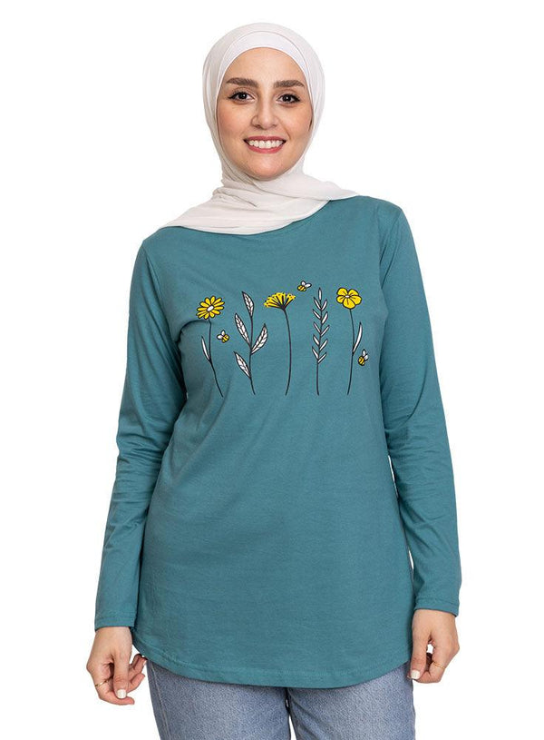 Green Olive Printed Long - Sleeve Design 52 - Khotwh
